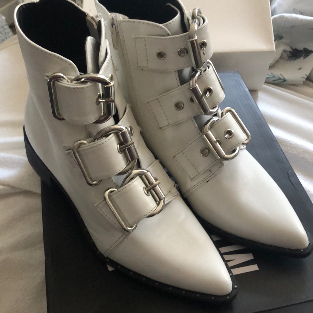 White Buckle ankle booties